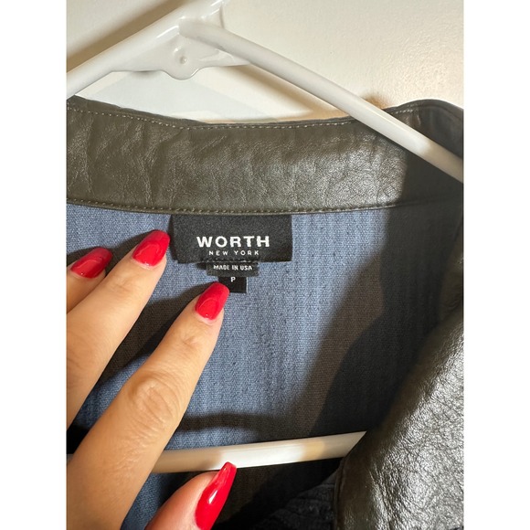 WORTH New‎ York Corduroy Cropped Jacket Leather Collar Blue Button Down - Picture 2 of 3